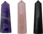 Amazing Gemstone Set of 3 Amethyst, Rose Quartz, Black Tourmaline Crystal Towers - Natural Healing Crystal Point Obelisk for Reiki Healing and Crystal Grid (2 Inch to 3 Inch)