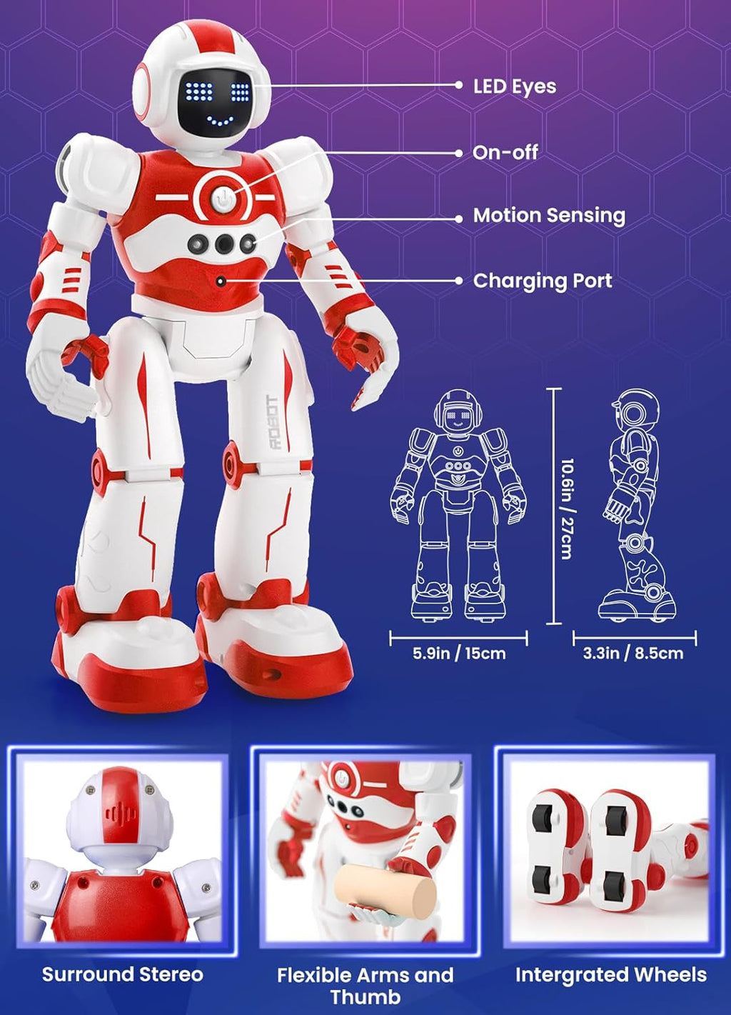 Robot Toys for Kids,Programmable Remote Control Smart Walking Dancing Robot Toy with Gesture & Sensing for Age 4 5 6 7 8 9 10 Year Old Boys for Birthday Present,Red
