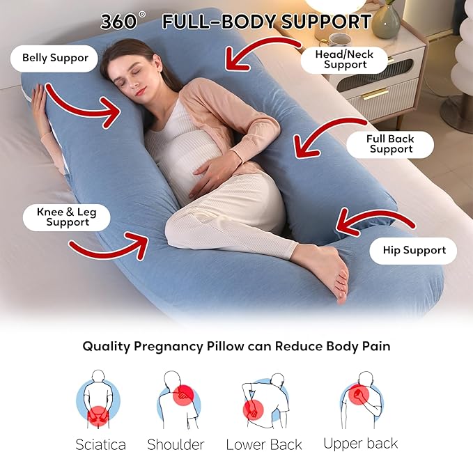 U-Shaped Pregnancy Pillow for Sleeping, Full Body Support for Back, HIPS & Belly - 65 Inch Maternity Pillow with Machine Washable Cover | Maternity Essential