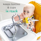 Busy Baby Bottle Bungee - Sippy Cup Strap - Keeps Bottles and Sippy Cups Off The Floor - Food Grade Silicone - Dishwasher Safe (Tan)
