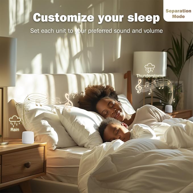 2-Pack Sync Stereo, Paussion Portable Mini Noise White Sleep Sound Machine for Adults Kids Baby 25 Soothing Songs, Auto Timer, Perfect for Travel, Home, Office Privacy