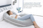 INSEN Pregnancy Pillow for Sleeping, Maternity Pillow with Jersey Cotton Cover,C Shaped Body Pillow for Pregnant Women(Grey Jersey)