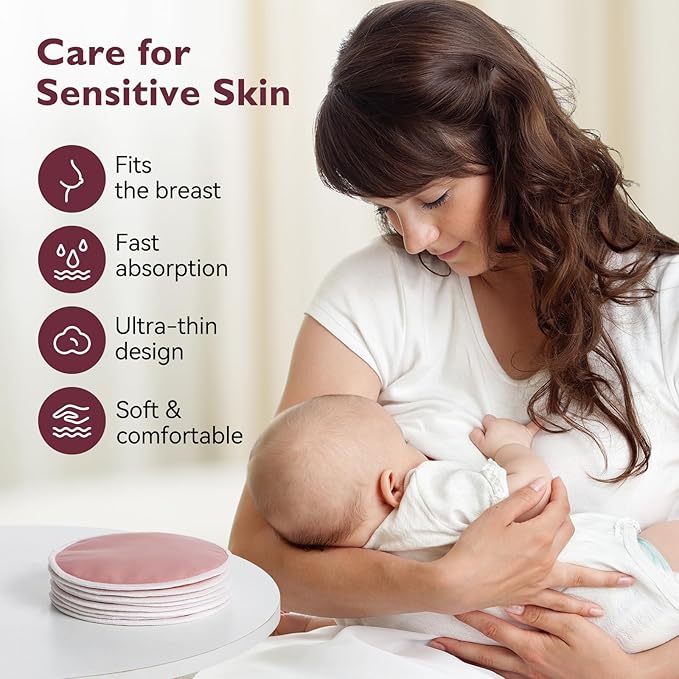 Momcozy Reusable Breast Pads 6 Count, Ultra Thin Washable Nursing Pads, Come with Dry & Wet Separation Bag + Wash Bag