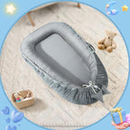 Baby Lounger - Baby Lounger for Newborn 0-24 Months, Breathable & Soft Cotton and Velvet Cover Baby Nest, Portable Tummy Time Lounger for Home and Travel, Ideal Baby Essentials & Shower Gifts