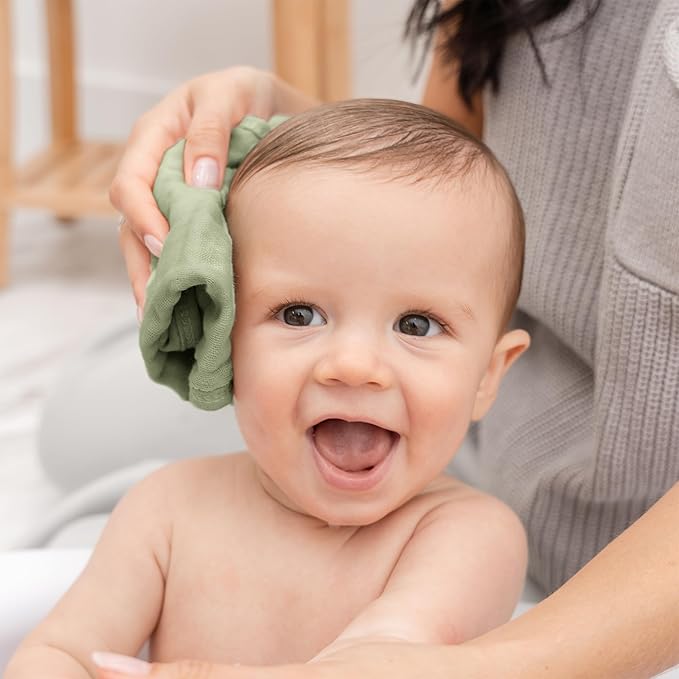 Comfy Cubs Muslin Baby Washcloths 10 Pack - Soft 6-Layer Cotton Wash Cloths for Sensitive Skin - 10"x10" Large, Gentle, Absorbent Infant Essentials for Newborn and Toddlers - Sage