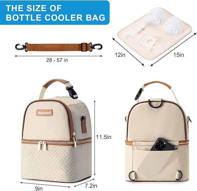 Breastmilk Cooler Bag with Ice Pack & Mat Fit 6 Bottles Up to 9 Ounce, Baby Bottle Cooler Bag for Moms, Daycare & Travel, Black