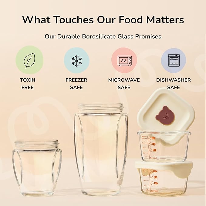 Bubble Blender, Baby Food Maker & Puree Blender with 2 Borosilicate Glass Cups, Compact Baby Bullet for Smoothies, Hands-Free One-Touch, 200W Motor, Rose