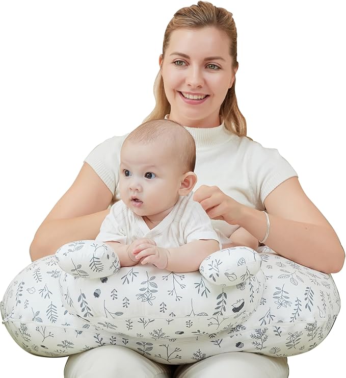 Nursing Pillow for Breastfeeding, Breast Feeding Pillow for Mom Support, Adjustable Waist Strap and Removable Cotton Cover, Leaves