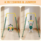 4-in-1 Toddler Swing Set & Baby Jumper and Bouncer for Toddlers, Foldable Baby Swing Stand for Outdoor Indoor Play, Easy to Assemble and Store for Ages 6 Months to 10 Years Old (Dark Green)