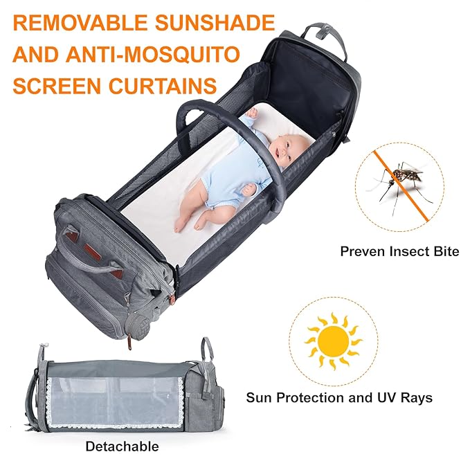 Baby Diaper Bag, Backpack with Changing Table, Unisex Baby Bag, with Diaper Pad, USB Charging Port, Insulated Pacifier Case, Multifunctional Waterproof Travel Diaper Bag, Gift for Newborn Baby (Grey)