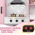 Costzon Corner Kids Kitchen Playset, Wooden Play Kitchen with Sounds & Lights, Washing Machine, Range Hood, Ice Maker, Microwave, Oven, Sink, Pretend Toy Kitchen Set for Toddler, Gift for Boys Girls