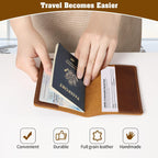 Jack&Chris Leather Passport Holder, Passport Travel Wallet Cover Case for Men Women, Leather Travel Documents Organizer Protector, JC105-Brown