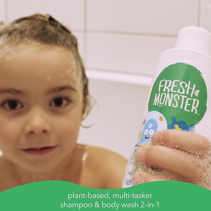 Fresh Monster 2-in-1 Kids Shampoo & Body Wash, Ocean Splash - 8.5oz, Toxin-Free, Hypoallergenic, Natural & PETA Certified Cruelty-Free, Unisex