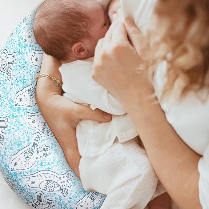 Nursing Pillow with 2 Piece Removable Ultra Soft&Stretchy Cover,Nursing Pillows for Breastfeeding,Tummy time and Baby Sitting Support,Bird Pattern