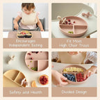 Moonkie Suction Plates for Baby | 100% Silicone BPA-Free Baby Plates with Lids and Food Cover | Divided Design | Microwave and Dishwasher Safe | Toddler Plates 3 Pack