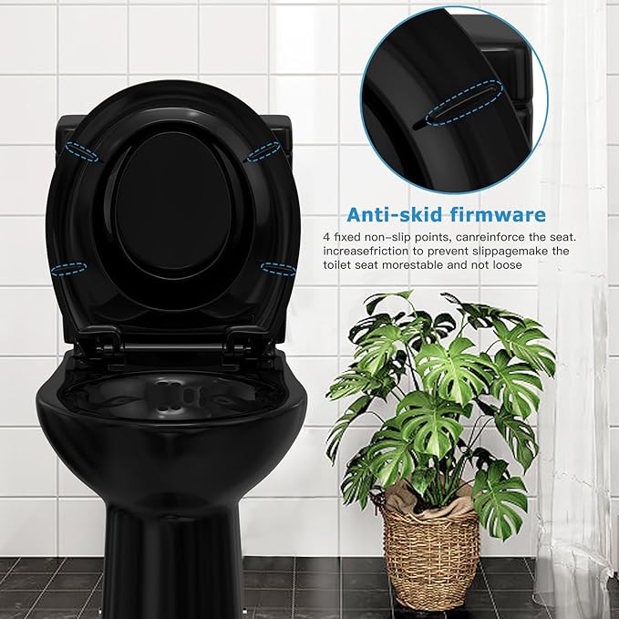 Toilet Seat Cover with Toddler Seat Round – Potty Training Toilet for Kids and Adults, Toddler Toilet Seat with Built-in Child Seat, Easy Clean Slow Close PP Material, Black