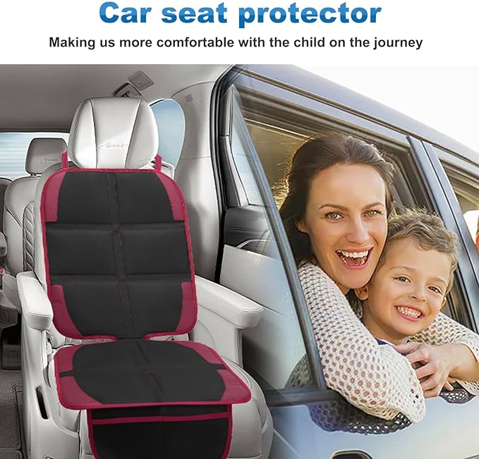 Car Seat Protector for Child, 2 Pack With Mesh Pockets & Non-Slip Backing 600D Durable Under Baby Seat Cover for Back Seat (Burgundy, Standard)