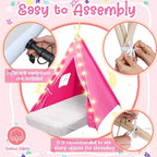 6 Pack Sleepovers Teepee Tent for Kids Bulk with Mattress Sheet Light,Natural Cotton Washable Indoor Play Tent for Birthday Slumber Party Girls Boys Pajama Movie Night Supplies(Pink, Rose Red)