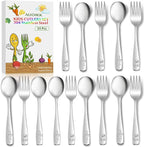 14-Piece Toddler Flatware, Kids Utensils Stainless Steel Cutlery Set, Children Safe Spoons and Forks with Ergonomic Handle, Easy to use and Dishwasher Safe (Crocodile and Bear)