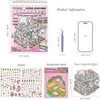 Sticker Therapy 3D Scene – 6 Sets Large Size DIY 3D Sticker Scenes with Tweezer for Adults Kids Relief Stress Pass The Time, Cute Miniature House Room Material Collection Book 02