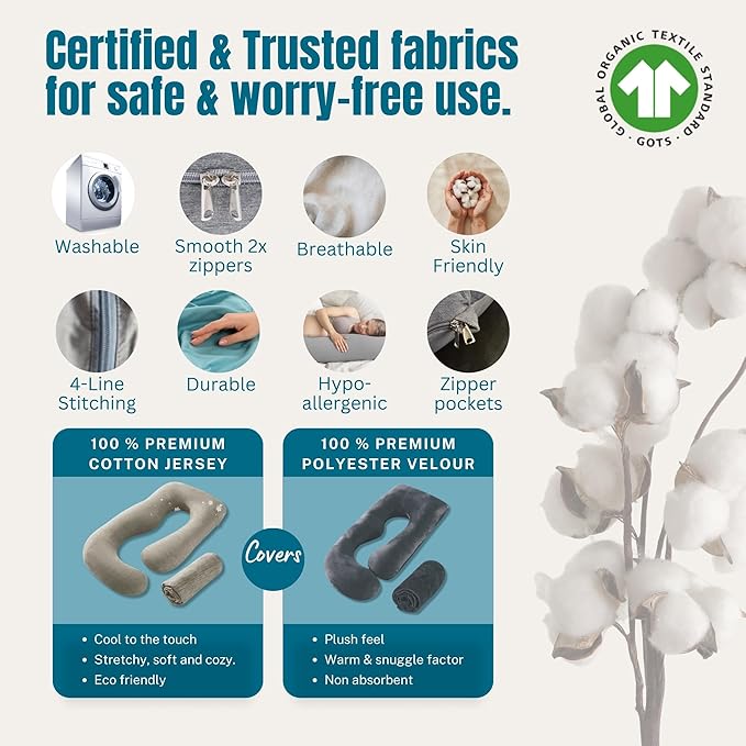 G Pregnancy Pillows with 2 Covers for Sleeping - G Shaped Full Body Maternity Pillow for Pregnant Women with Premium Removable Covers - Support for Back, Legs, Belly, HIPS, 69 Inch, Grey