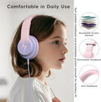 Kids Headphones, Wired Headphones for Kids Over Ear with Microphone, 85/94dB Volume Limiter Headphone for Girls Boys, Foldable Headphone for Learning & Entertainment, Gradient Pink