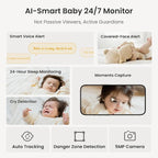 Smart WiFi Baby Monitor, Baby Camera Monitor with Cry/Sleep/Face-Covered/Danger Zone Detection, 24/7 Recording & Reports, Data Encryption – 3K HD, 5MP, 6X Zoom, Multi-Users, 2-Way Talk
