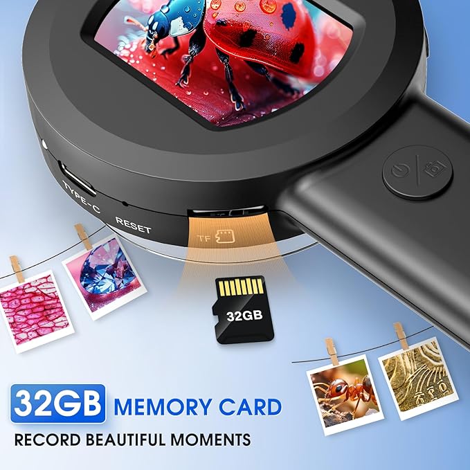 Pocket Digital Microscope for Adults Kids: 100X Handheld Magnifying Glass with Light, USB Coin Magnifier for Collector, Portable Jewelers Loupe with 2" Screen, Mini Scope for Trichome