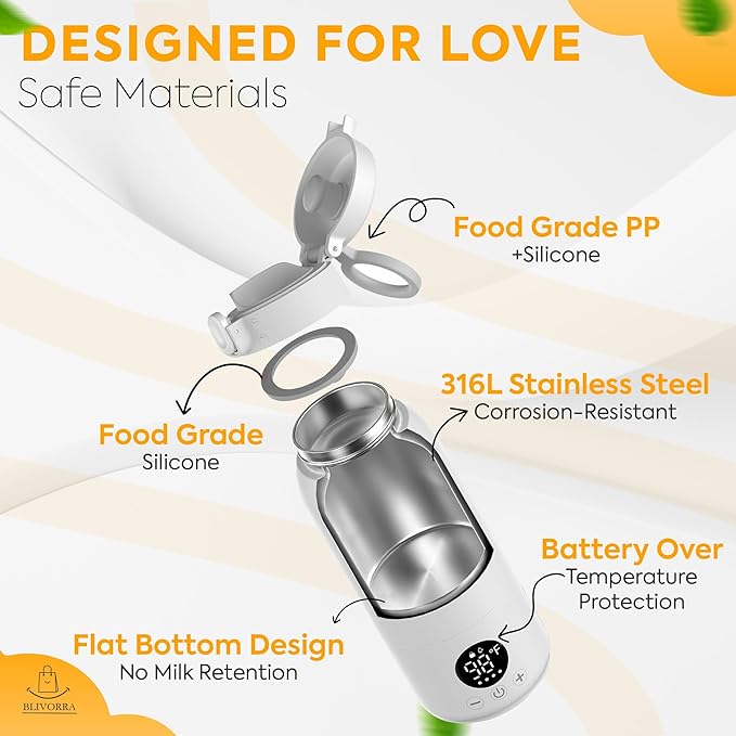 Portable Bottle Warmer for Travel – 17oz Large Capacity, Dual Heating Modes for Breast Milk & Water, Fast Heating, Long Battery Life – Smart Baby Bottle Warmer for Outdoor & New Mom Gift