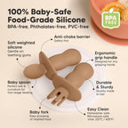 KeaBabies 4-Pack Silicone Baby Spoons and Forks Set - Baby Led Weaning Utensils 6-12 Months, Self Feeding Toddler Spoon & Fork for Training, Teething, Easy to Hold, BPA-Free Silicone (Desert)