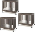 Foundations Boutique Compact Folding Crib 3 Pack for Hotels, Wood Crib, Commercial Casters, Includes 3" Foam Crib Mattress (Dapper Gray)