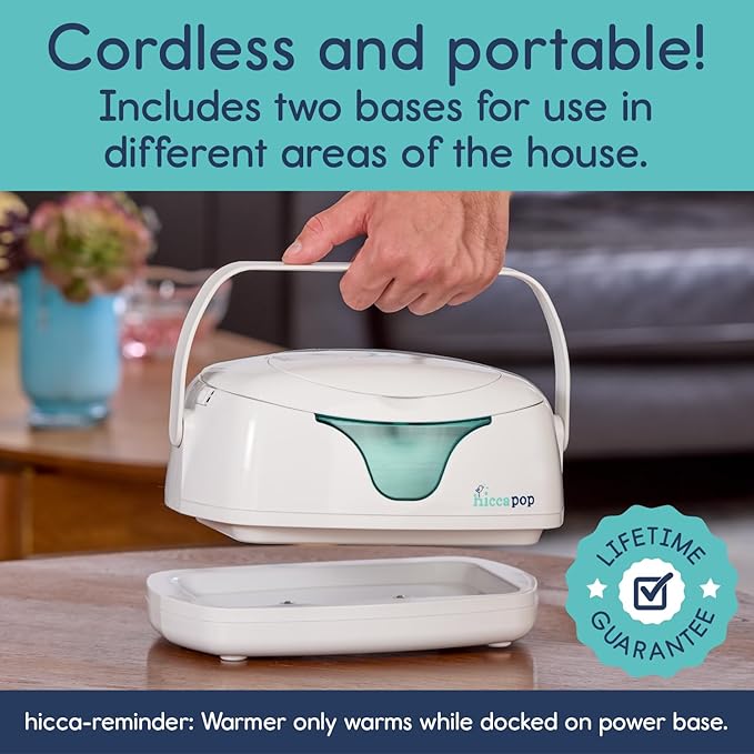 Hiccapop Portable Baby Wipe Warmer, Baby Wipes Warmer for Babies Includes 2 Power Bases, Diaper Wipe Warmer with Changing Light