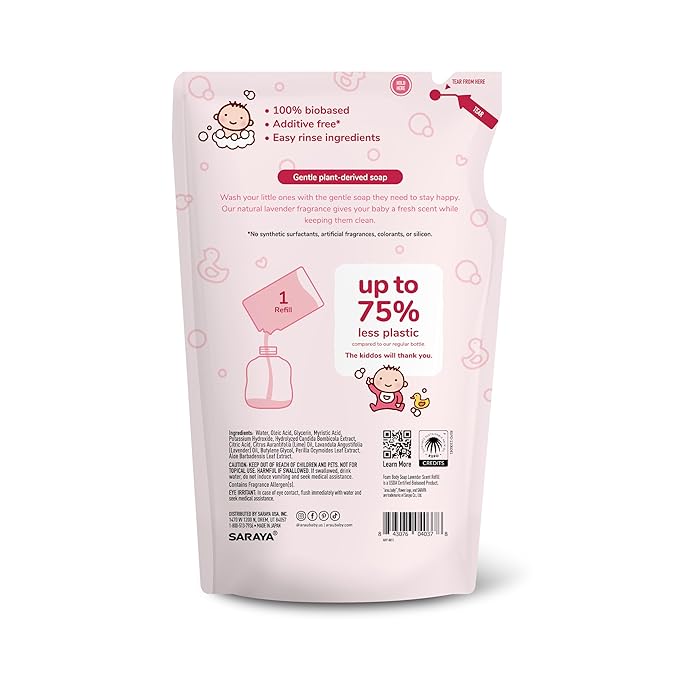 Arau Baby Foam Body Soap Refill, Lavendar Scent, Natural Plant Based Foaming Body Wash for Babies, Infants and Toddlers, Gentle on Sensitive Skin, No Artificial Fragrance or Additives, 15.21 Fl Oz