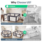 Baby Playpen,Large Play Pen for Babies and Toddlers with Door 79x71 Inch, Adjustable Playpen Non-Slip Suction Cups Base Safe and Sturdy, Indoor Outdoor Playard,Black