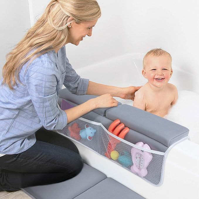 beiens Bath Kneeler and Elbow Rest Pad Set - 1.5'' Comfortable Baby Bath Kneeler Pads, Thick Quick Dry Kneeling Pad Support for Knee& Arm, Large Bathtub Mat with Toy Organizer for Happy Baby Bath Time