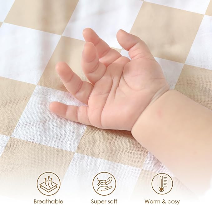 Checkered Baby Blankets for Boys Girls, Soft Nursery Minky Blankets with Muslin and Dotted Fleece Back 30x40 inches, Receiving Bed Quilt for Newborn, Infants, Toddlers