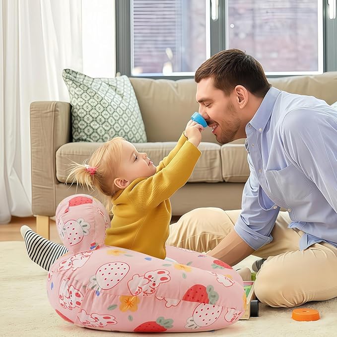 Nursing Pillow for Breastfeeding, Animal Patterns Removable Cotton Cover, Machine Washable, Strawberry Pattern （Candy Pink）