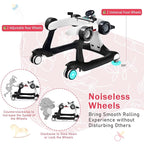 BABY JOY 4-in-1 Baby Walker, Foldable Activity Walker with Adjustable Height & Speed, Music, Lights, Anti-Rollover, Toddler Push Walker, Baby Walker with Wheels for Boys Girls 6-18 Months (White)
