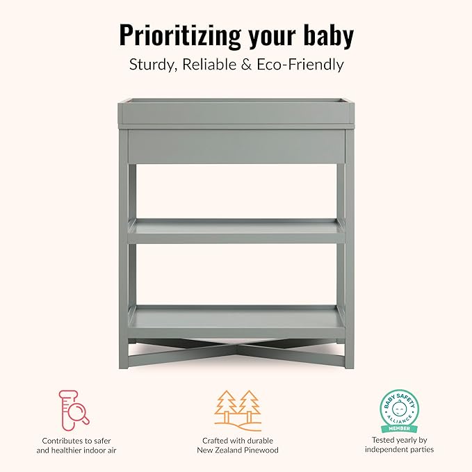 Dream On Me Owen Changing Table in Sea Grass, JPMA Certified, with Two Bottom Shelves for Storage