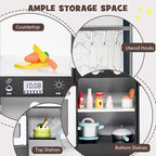 Costzon Kids Kitchen Playset, Pretend Cooking Toys w/Washing Basin, Real Lights & Sounds, Microwave, Oven, Blackboard, Ice Maker, Range Hood, Stoves, 2-PieceCorner Wooden Play Kitchen for Kids 3+