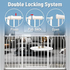 ALLAIBB Extra Wide Pressure Mount Baby Gate Auto Close White Metal Child Dog Pet Safety Gates with Walk Through for Stairs,Doorways,Kitchen and Living Room (76.38-81.10"/194-206cm)