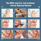 BİDO Baby Nail Trimmer File Electric-Safe Baby Nail Clippers,Manicure Kit for Newborn Toddler and Kids,12 Grinding Heads and LED Light, Pink or Blue (Blue)