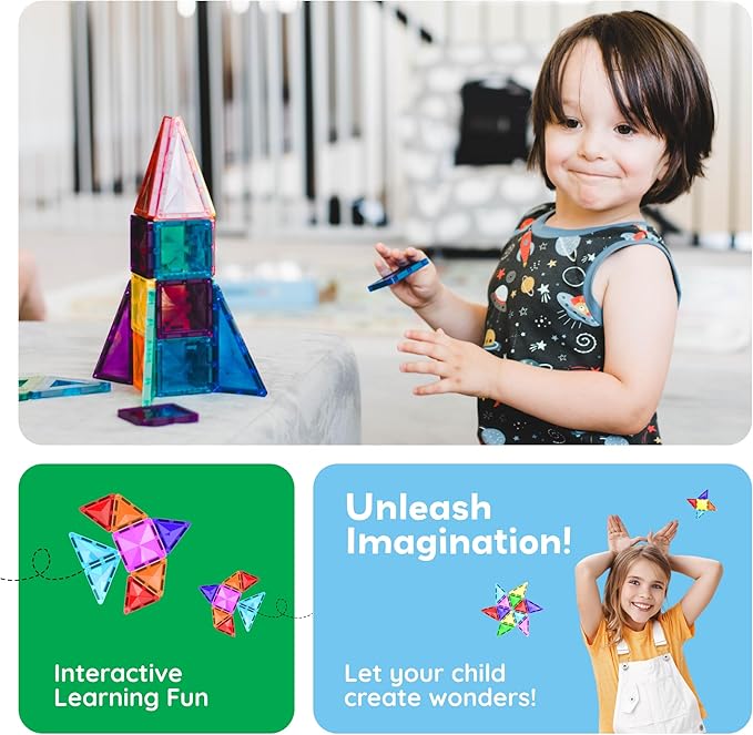 PicassoTiles 100pc Magnetic Tile Mini Diamond Set Travel Size STEM Educational Building Kit for Toddlers Preschool Boys Girls Age 3 Plus Montessori Indoor Learning Toy for Creative Development PTM100