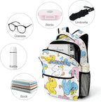 Duck Cartoon Doodle Custom Kids Backpack for Boy Girl, Personalized Waterproof Child School Travel Bag with Name, 16.5’’ X 12.2’’ X 5.9’’