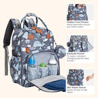 BabbleRoo Diaper Bag Backpack - Baby Essentials Travel Tote - Multi Function Waterproof Diaper Bag, Travel Essentials Baby Bag with Changing Pad, Stroller Straps & Pacifier Case - Unisex, Sea Animals