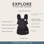 Baby Tula Explore Carriers - Breathable Baby Carrier Newborn to Toddler - Adjustable Toddler Carrier - Multiple Ergonomic Positions Front and Back - Ergonomic Fit for 7-45 lb - Cotton, Discover