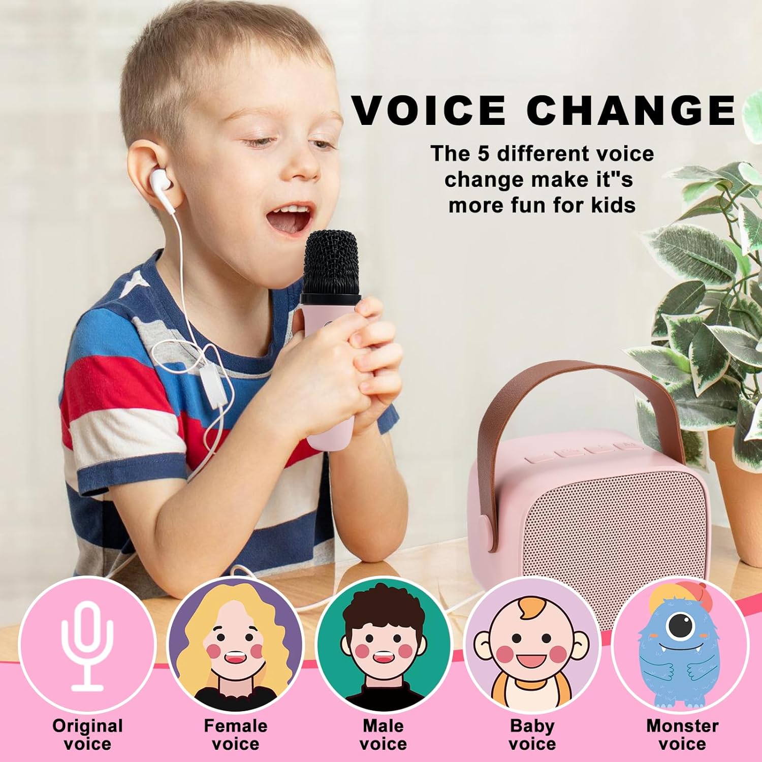 Mini Karaoke Machine for Kids Adults,with 2 Wireless Microphones & Light- Bluetooth Portable Speaker Birthday Gifts for Girls 3-12 Years Old Toddler Toys