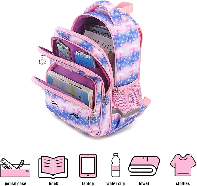 Cusangel Backpack for Girls Boys School Bookbags Kindergarten Elementary Lightweight Waterproof Multifunctional Large Capacity for Backpack (16 inch Sky Unicorn Fun Prints)