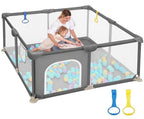 Dripex Baby Playpen, 47"×47" Play Pens for Babies and Toddlers, Safe Anti-Fall Play Yard with Gates, Baby Fence with Breathable Mesh, Indoor & Outdoor Kids Activity Center, Grey