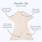 SleepingBaby Zipadee-Zip Transition Swaddle - Cozy Baby Swaddling Blanket with Zipper Convenience - Roomy Wearable Blanket for Easy Diaper Changes - 12-24 Month - Balanced Beige Heather